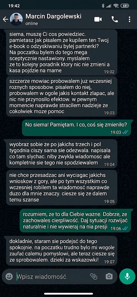 WhatsApp Screenshot: Martin Davis - broke 3.5 weeks silence